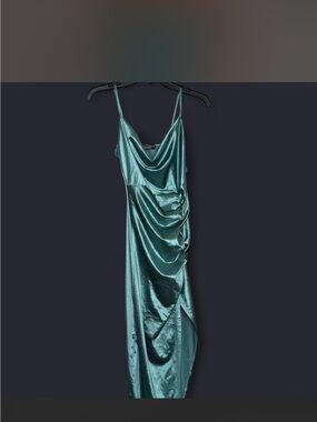 Cowl-Neck Satin Midi Dress in Teal